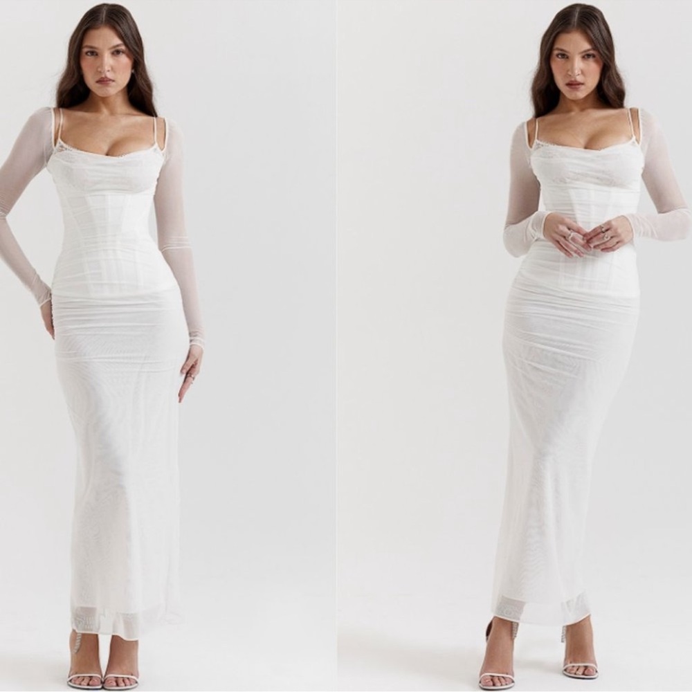 NWOT HOUSE OF CB 'Katarina' White Corset Long Sleeves Maxi Dress sz XL
